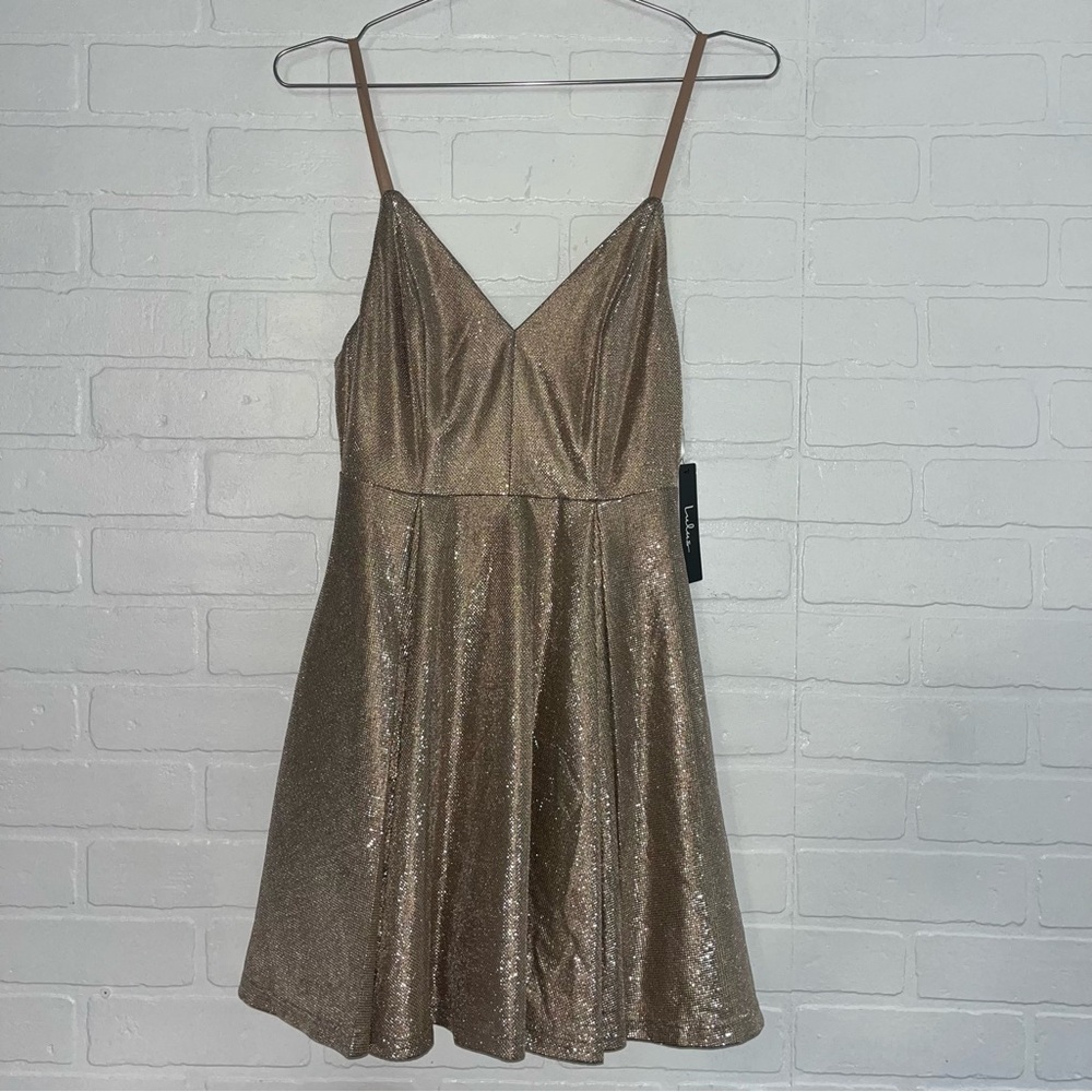 Lulus A-Line Mini Dress Keeps Getting Better Gold Skater Fit & Flare XS NWT - Picture 5 of 9